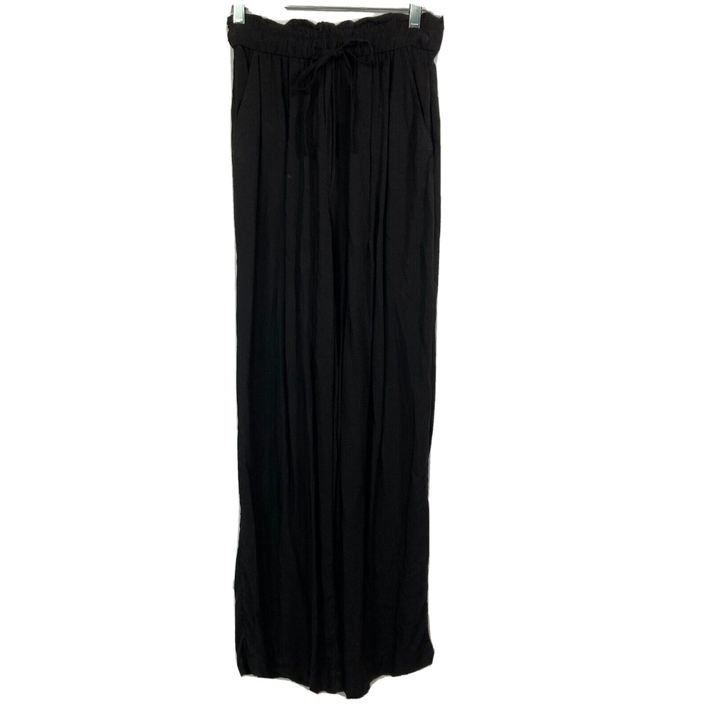 H&M Pants Womens Sz 4 Black Wide-Leg Paperbag Waist Relaxedโ Pockets